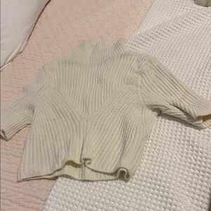 Free People Cream Ribbed Turtleneck Sweater